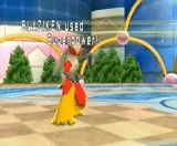 Blaziken usando fuerza bruta en Pokémon Battle Revolution.