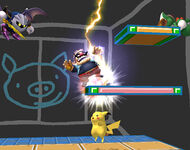 Pikachu usando trueno en Super Smash Bros. Brawl.