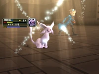Espeon usando sol matinal en Pokémon Colosseum.