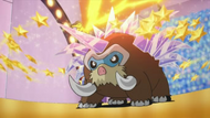 Mamoswine en una de sus actuaciones de concurso, junto al Cyndaquil de Dawn