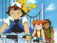 EP036 Ash, Misty y Brock montando en bici