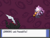 Darkrai usando pesadilla en Pokémon Diamante, Perla y Platino.