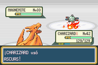 Charizard usando ascuas en la tercera generación.