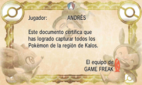 Diploma Pokédex regional en Pokémon X y Pokémon Y.