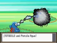 Totodile usando pistola agua en la cuarta generación.