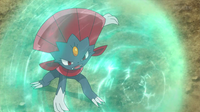 Weavile de Alain usando protección.