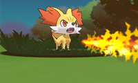 Fennekin usando lanzallamas en Pokémon X y Pokémon Y.