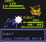 Zubat usando rayo confuso en Pokémon Rojo, Azul y Amarillo.