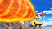 Braixen de Serena usando lanzallamas.