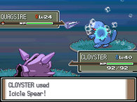 Cloyster usando carámbano en Pokémon Diamante, Perla y Platino.