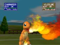 Charmander usando lanzallamas en Pokémon Stadium.