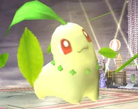 Chikorita usando hoja afilada en Super Smash Bros. Brawl.