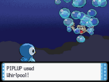 Piplup usando torbellino en la cuarta generación.