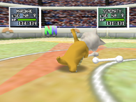 Marowak usando huesomerang en Pokémon Stadium 2.
