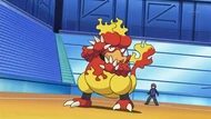 Magmar retrocediendo a causa de el cabeza de hierro del Registeel de Valente.
