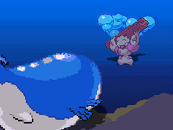 Wailord usando torbellino en Pokémon Negro y Blanco.