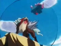 Entei usando rugido contra Misdreavus...