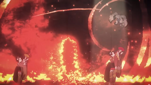 Lugia intentando apagar el incendio de la Torre Quemada.