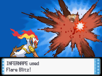 Infernape usando envite ígneo en la cuarta generación.