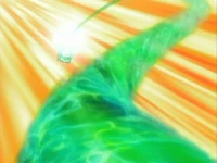 Budew de Nando usando megaagotar. Crea un rayo verde...