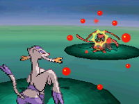 Mienshao usando patada salto alta en la quinta generación.