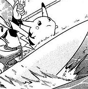 Pika usando surf junto a Yellow.