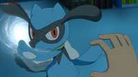 Riolu usa Onda vacío contra Ash.