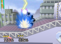 Pikachu usando trueno en Super Smash Bros.