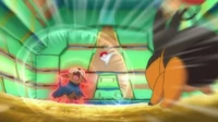 Herdier de Lenora/Aloe usando rugido contra el Tepig de Ash.