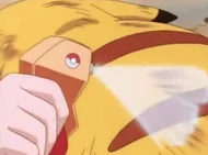 Misty aplicando una superpoción al Pikachu de Ash