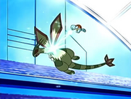 EP459 Squirtle usando rayo hielo sobre Flygon