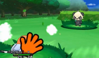 Pancham usando empujón en Pokémon X y Pokémon Y.