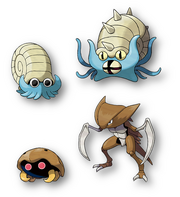 Omanyte, Omastar, Kabuto y Kabutops