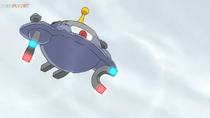 Magnezone del Team/Equipo Rocket usando Supersónico contra Pikachu, Riolu de Ash y Raboot de Go.