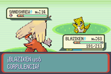 Blaziken usando corpulencia en la tercera generación.