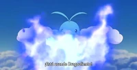 Swablu usando dragoaliento contra el Team/Equipo Rocket.