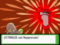 Hitmonlee usando megapatada en la cuarta generación.