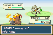 Smeargle usando puño mareo en la tercera generación.