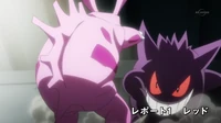 Un Gengar usando doble filo contra un Nidorino en el PO01.