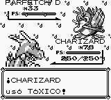 Charizard usando tóxico en la primera generación.