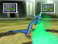 Dragonair usando dragoaliento en Pokémon Stadium 2.