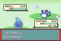 Castform usando meteorobola de tipo agua en la tercera generación.