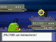 Politoed usando doblebofetón en Pokémon Diamante, Perla y Platino.