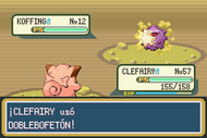 Clefairy usando doblebofetón en Pokémon Rojo Fuego y Verde Hoja.