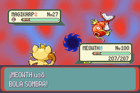 Meowth usando bola sombra en la tercera generación.