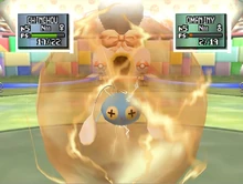 Chinchou usando chispa en Pokémon Stadium 2.