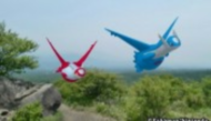 Latias y Latios volando sobre un bosque