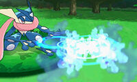 Greninja usando Shuriken de agua en Pokémon X y Pokémon Y...