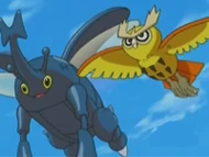 Noctowl junto a Heracross.