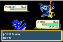 Zapdos usando trueno en la tercera generación.